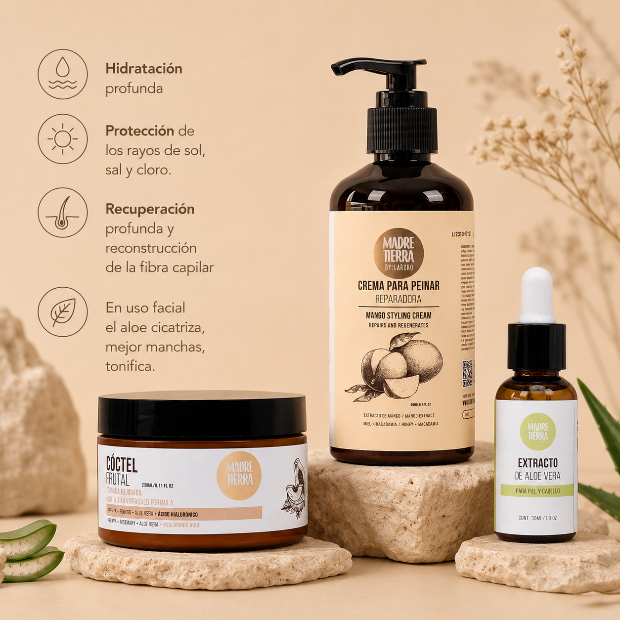 Cóctel Frutal + Crema para Peinar Reparadora + Extracto de Aloe vera
